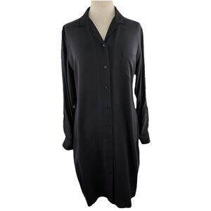Lauren Ralph Lauren 14 Shirt Dress Black 100% Silk Roll Tab Sleeve Button Down